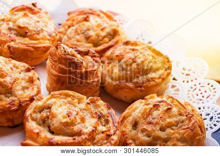 Fresh Hot Sweet Home Baking On Paper Lace Napkin, Rolls Of Buns