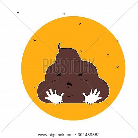 Funny Poop Cartoon Character Illustration With Flies