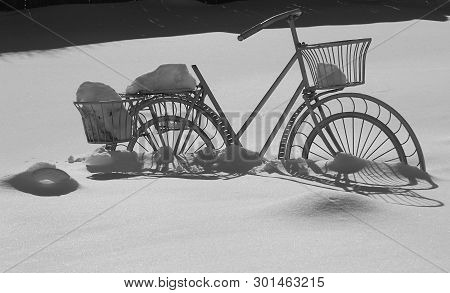 Winter Bike Buried In The Deep Snow