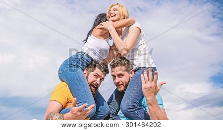 Summer Vacation And Fun. Couples On Double Date. Inviting Another Couple To Join. Friendship Of Fami