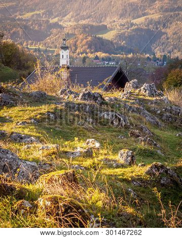 Oberaudorf In Bavaria Seen From The Auerburg Ruin In Autumn