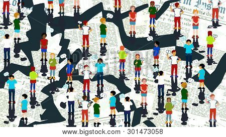 Art Conception With Eath Background And Children And Question Signs