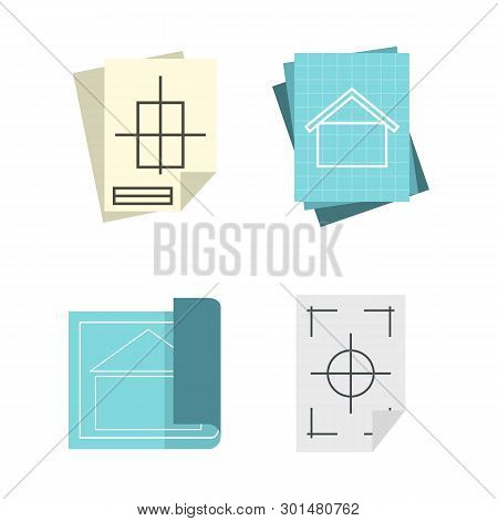 Architectural Paper Icon Set. Flat Set Of Architectural Paper Icons For Web Design Isolated On White