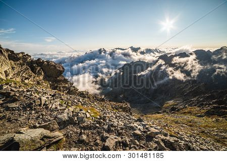 Mengusovska Valley With Inversion As Seen From Rysy Peak In High Tatras, Slovakia