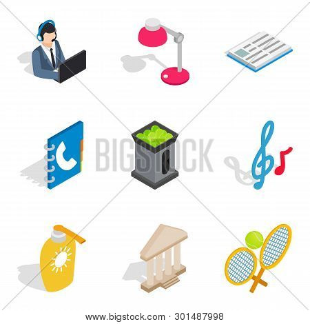 Recreational Activity Icons Set. Isometric Set Of 9 Recreational Activity Icons For Web Isolated On 
