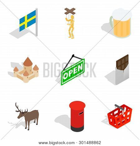 Region Of Europe Icons Set. Isometric Set Of 9 Region Of Europe Icons For Web Isolated On White Back
