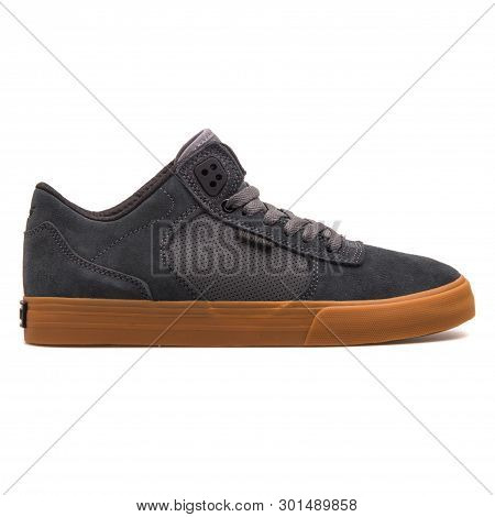 Vienna, Austria - August 10, 2017: Supra Ellington Vulc Black Sneaker On White Background.
