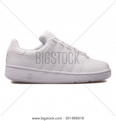 Vienna, Austria - August 10, 2017: K-swiss Classic Vn White Sneaker On White Background.