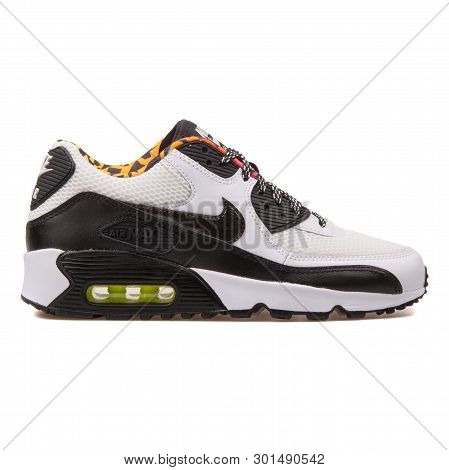 Vienna, Austria - August 10, 2017: Nike Air Max 90 Fb Black And White Sneaker On White Background.