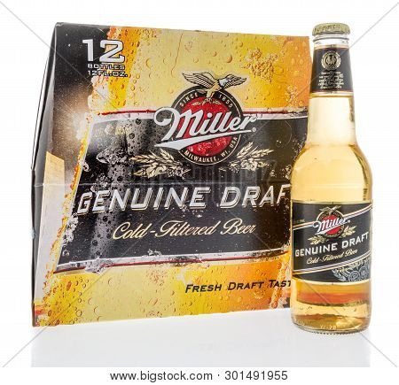 Winneconne, Wi -  6 May 2019 : A Twelve Pack Of Miller Genuine Draft Beer On An Isolated Background
