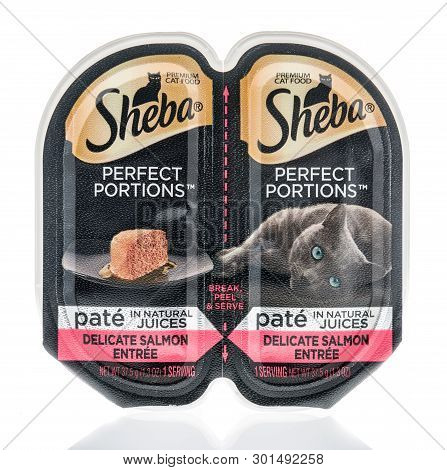 Winneconne, Wi - 8 May 2019 : A Package Of Sheba Perfect Portions Cat Food On An Isolated Background