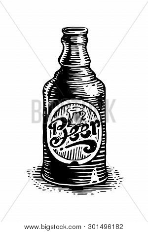 Bottle Of Beer With A Label. Hand-drawn
