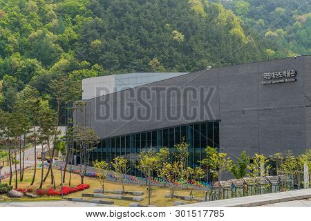 Muju,south Korea; May 1, 2019: Exterior View Of National Taekwondo Museum And Surrounding Landscape,