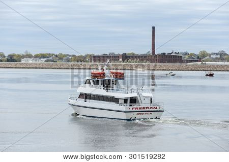 Fairhaven, Massachusetts, Usa - May 1, 2019: Ferry Freedom, Hailing Port Harwich Port, Massachusetts