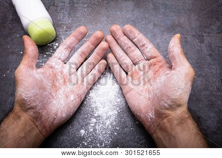 Talcum Powder On Man's Hands