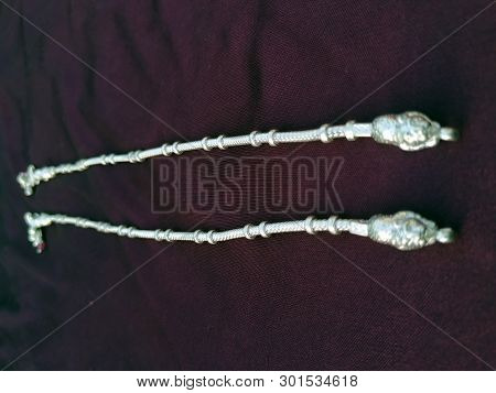 Indian Traditional Leg Wear Jewelry Payal Or Kandora On Violet Background