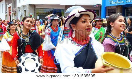 Cuenca, Ecuador-april 11,2019: Folk Dancers Represent Variety Of Ecuadorian Culture In Traditional C