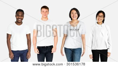 Happy diverse people wearing shirt mockups