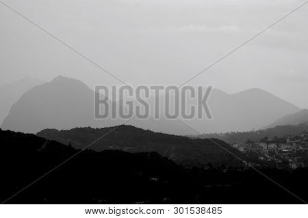 A Wonderful View From Bigorio Village Over The Lugano Region (val Capriasca) During A Storm In Late 