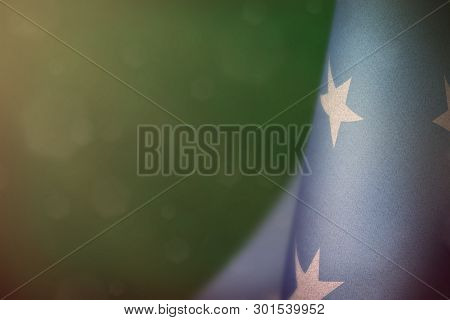Micronesia Hanging Flag For Honour Of Veterans Day Or Memorial Day On Teal, Sea-green Dark Velvet Ba