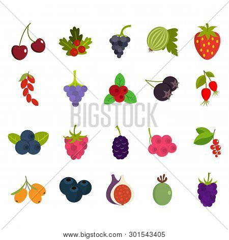 Berries Icon Set. Flat Set Of Berries Icons For Web Design Isolated On White Background