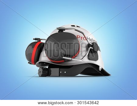 Hard Hat Safety Halmet With Earmuffs Isolated On Blue Gradient Background 3d