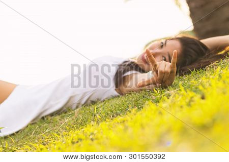 A Woman Is Happy And In Love In The Garden.