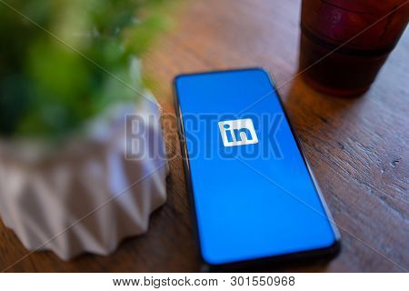 Chiang Mai, Thailand - Mar. 24,2019: Xiaomi Mi Mix 3 Mobile Phone With Linkedin Application On The S