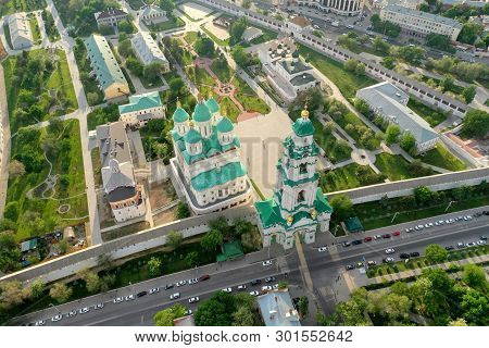 Aerial View Of The Astrakhan Kremlin, Historical And Architectural Complex. Russia, Astrakhan
