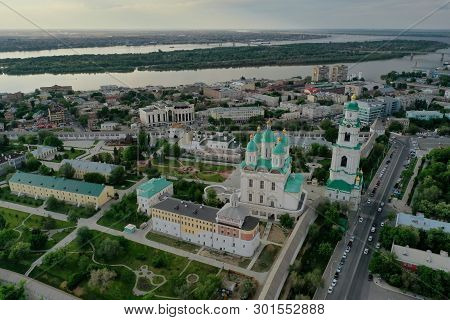 Aerial View Of The Astrakhan Kremlin, Historical And Architectural Complex. Russia, Astrakhan