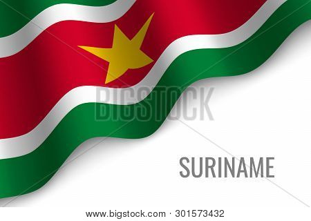 Waving Flag Of Suriname With Copyspace. Template For Brochure. Vector Illustration