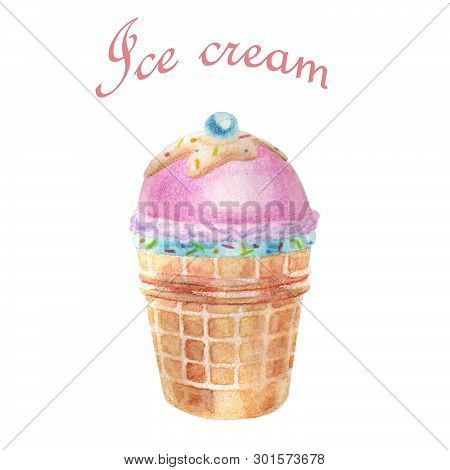 Watercolor Food Illustration. A Delicious Ice Cream