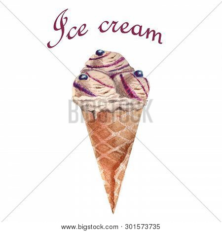 Watercolor Food Illustration. A Delicious Ice Cream