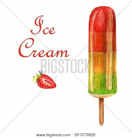 Watercolor Food Illustration. A Delicious Ice Cream