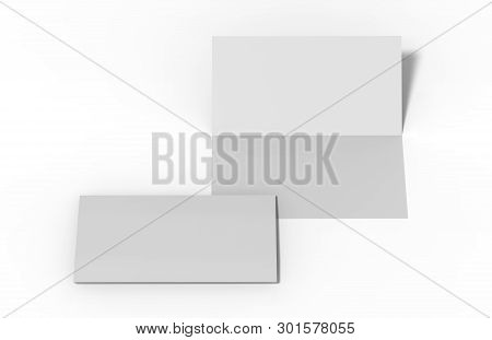 Bi Fold Or Vertical Half Fold Brochure Mock Up Isolated On Soft Gray Background. 3d Render Illustrat