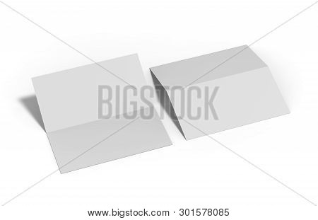 Bi Fold Or Vertical Half Fold Brochure Mock Up Isolated On Soft Gray Background. 3d Render Illustrat
