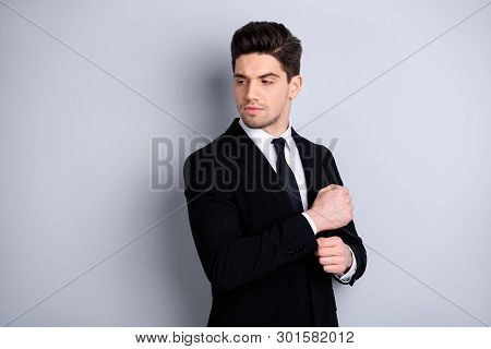 Portrait Of Charming Gorgeous Chairmen Collar Stylish Prepare For Work Partnership Concept Feel Rela