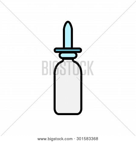 Small Medical Pharmacetic Nasal Drops In A Jar For The Treatment Of Rhinitis, A Simple Icon On A Whi