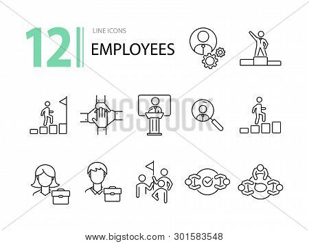 Employees Icons. Line Icons Collection On White Background. Cooperation, Negotiation, Career. Busine