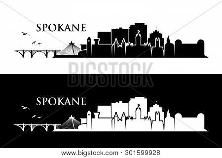 Spokane Skyline - Washington, United States Of America, Usa - Vector Illustration - Vector