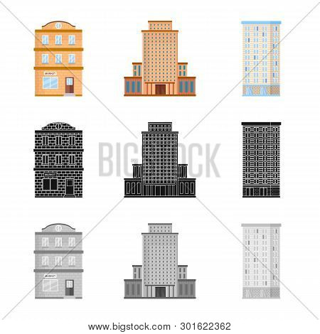 Vector Illustration Of Municipal And Center Symbol. Set Of Municipal And Estate   Vector Icon For St