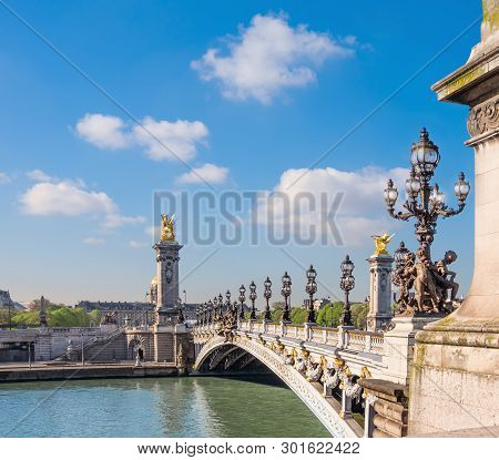Alexandre Bridge In Paris On A Bright Sunny Morning In Spring, Space For Your Text