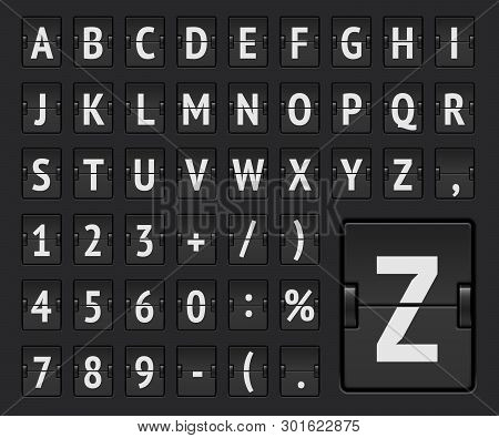 Airline Flip Board Regular Alphabet To Display Flight Destination Or Arrival Info. Vector Illustrati
