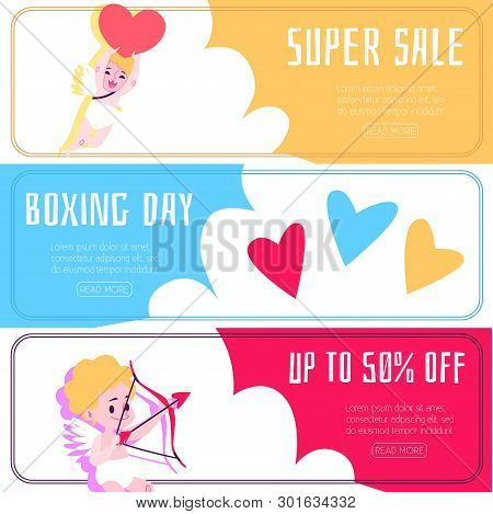 Banner With Discounts And Sales With Angels And Cupids.