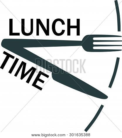 Lunch Time Text With Fork And Knife. Isolated Icon