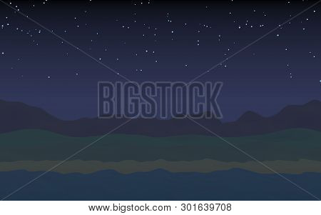 Starry Moonless Sky. Ocean Shore Line With Waves On A Beach. Island Beach Paradise With Waves. Vacat