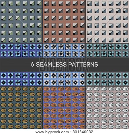 6 Geometric Seamless Patterns. Endless Vector Texture Can Be Used For Wrapping Wallpaper, Pattern Fi