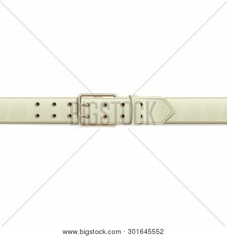 White Belt Or Waistband Realistic Vector Illustration Isolated On Background.