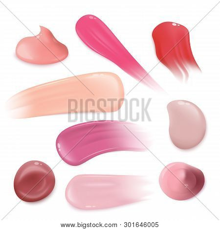 Set Of Cream Blobs Of Lipstick Or Nail Polish 3d Vector Isolated On White.