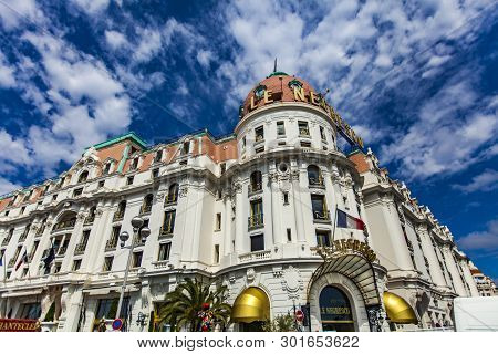 Nice, France - May 1, 2019: Le Negresco Hotel In Nice, France. It Is An Luxury Beachfront Hotel Buil